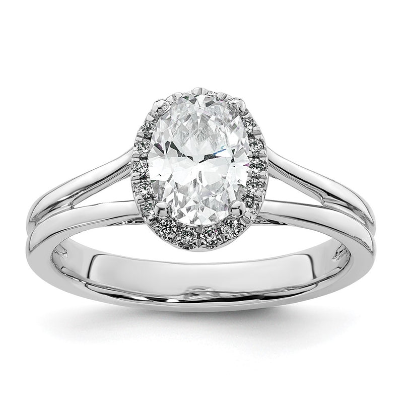 14k White Gold Oval Halo Simulated Diamond Split Shank Engagement Ring