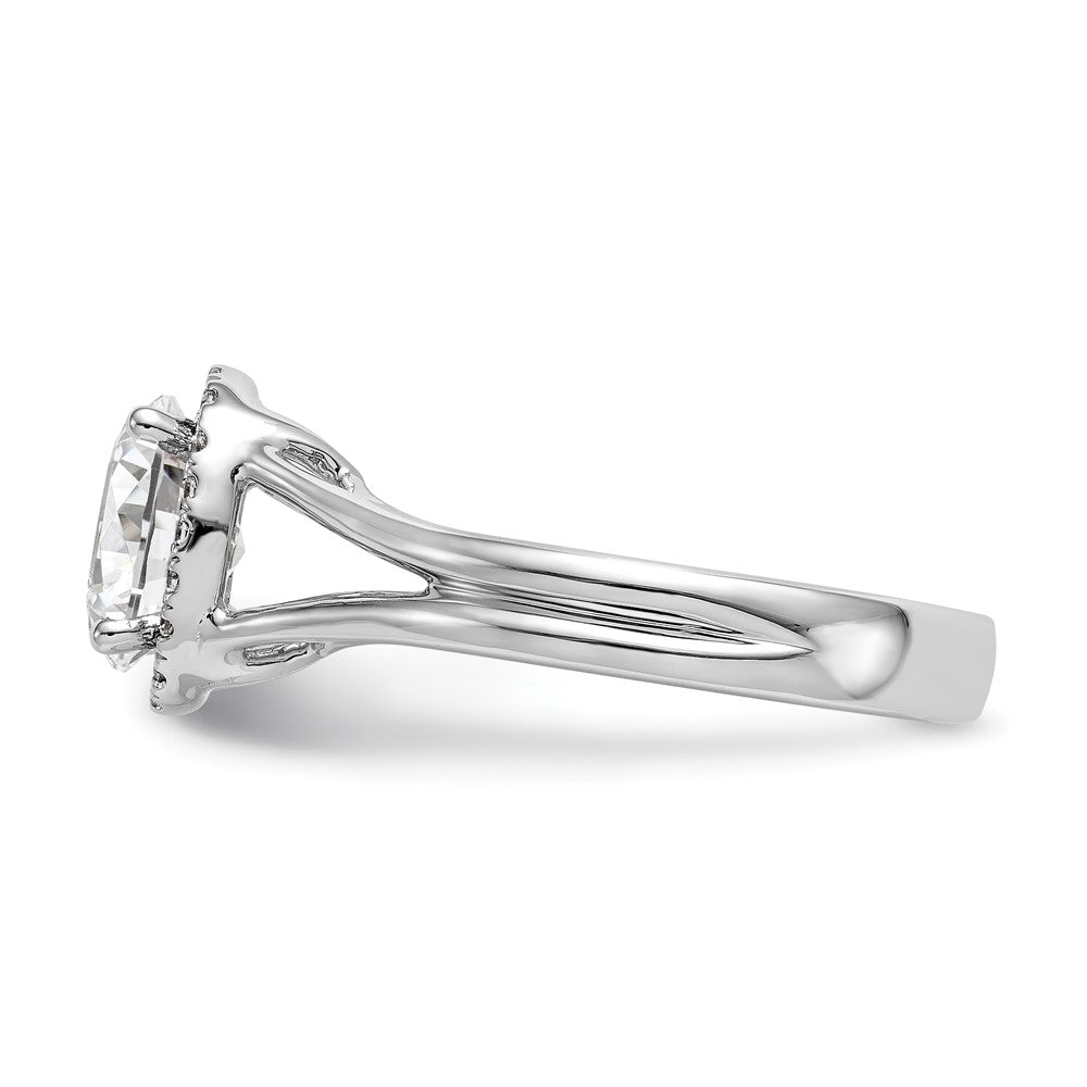 14k White Gold Halo Simulated Diamond Split Shank Engagement Ring