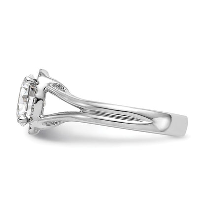 14k White Gold Halo Simulated Diamond Split Shank Engagement Ring