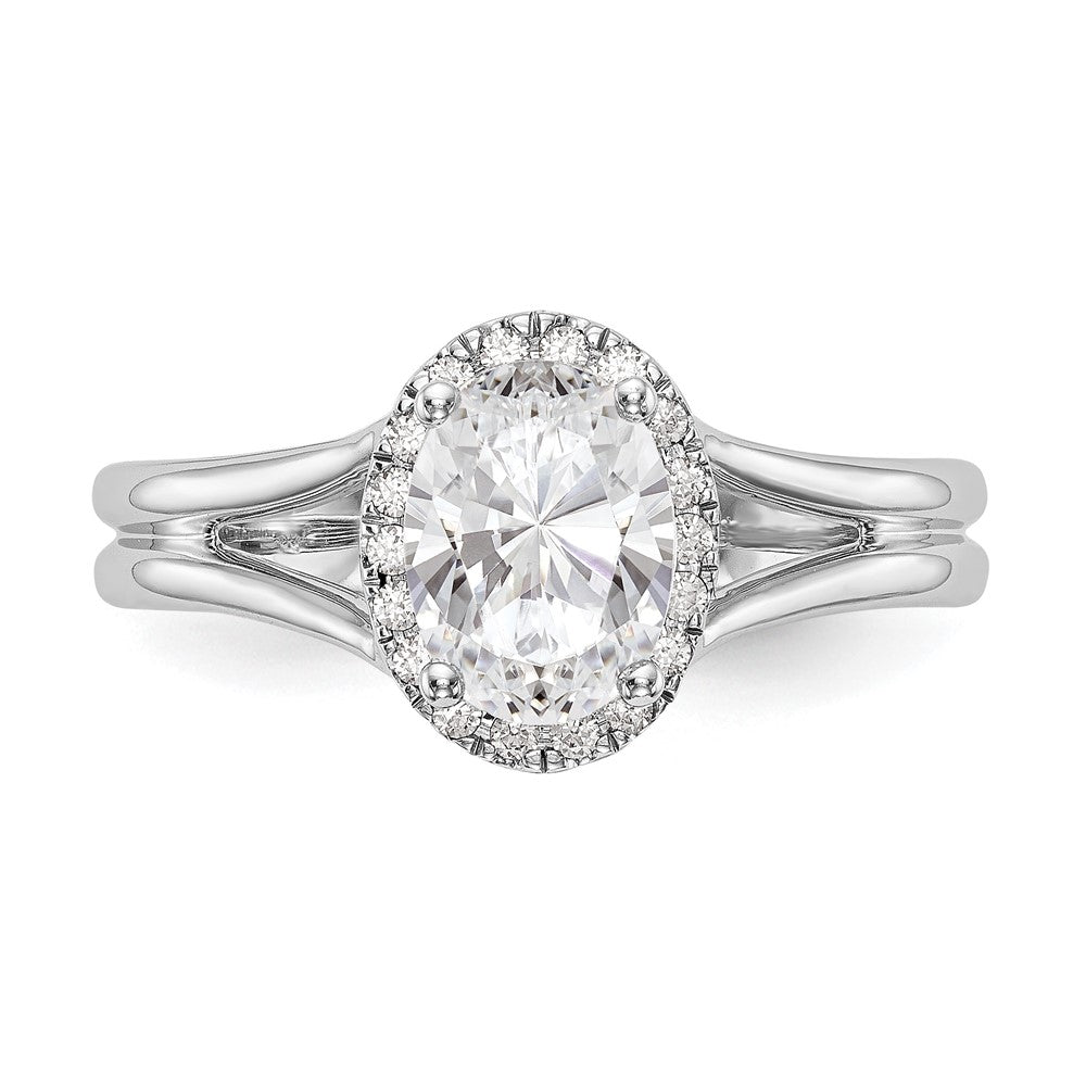 14k White Gold Halo Simulated Diamond Split Shank Engagement Ring