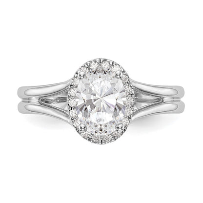 14k White Gold Halo Simulated Diamond Split Shank Engagement Ring