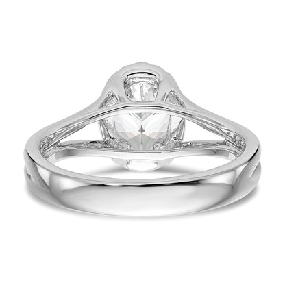 14k White Gold Halo Simulated Diamond Split Shank Engagement Ring