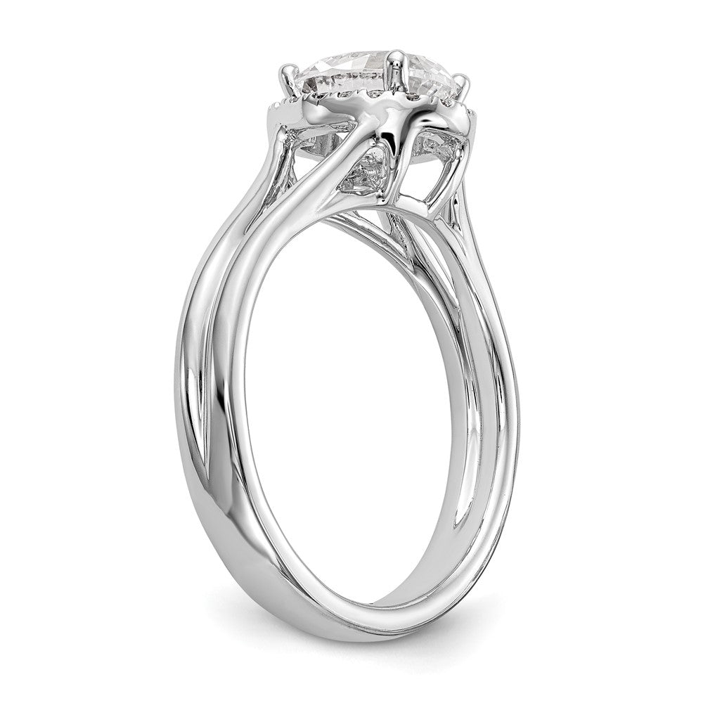 14k White Gold Halo Simulated Diamond Split Shank Engagement Ring