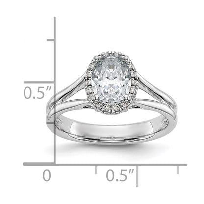 14k White Gold Halo Simulated Diamond Split Shank Engagement Ring