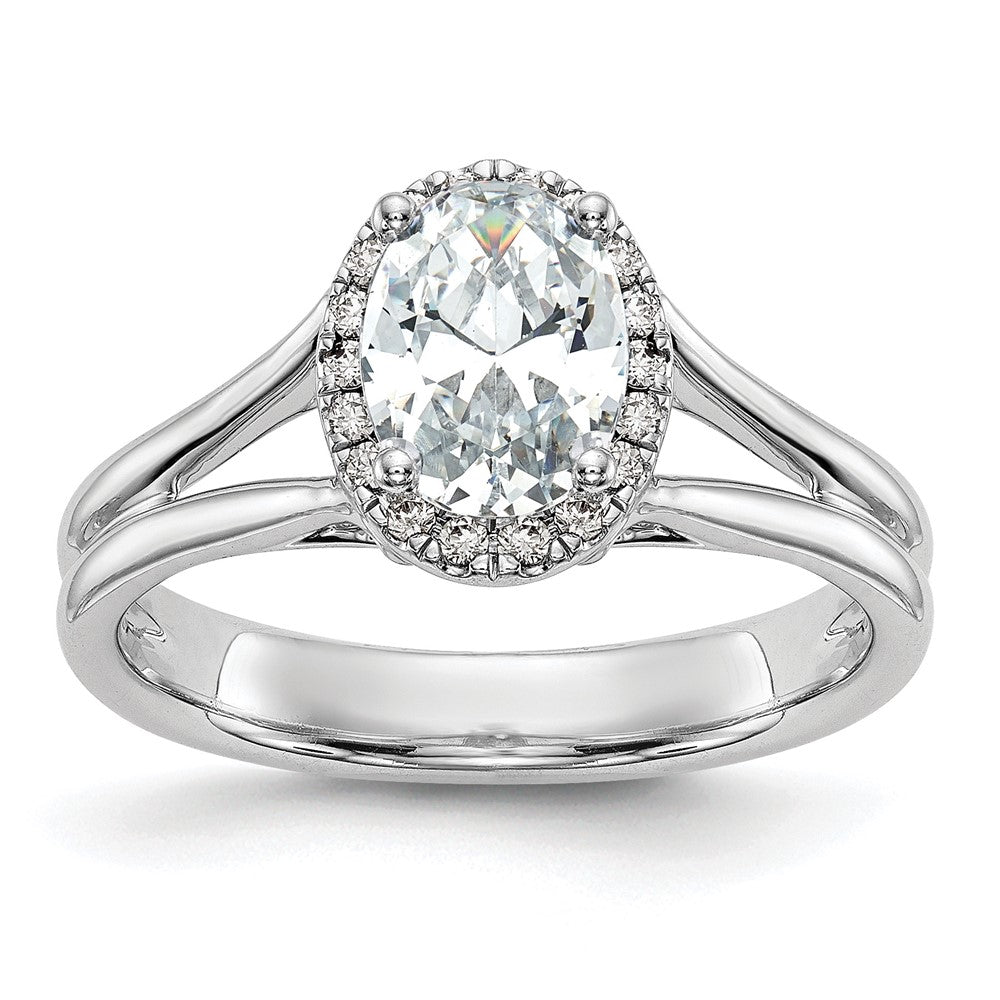 14k White Gold Halo Simulated Diamond Split Shank Engagement Ring