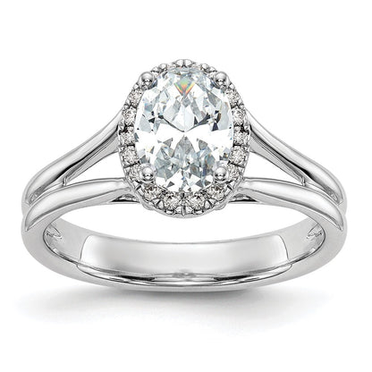 14k White Gold Halo Simulated Diamond Split Shank Engagement Ring