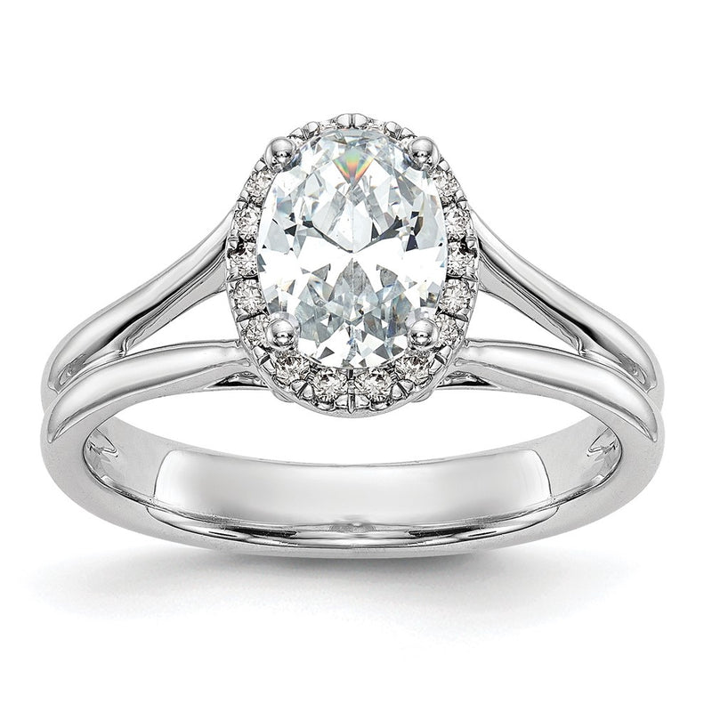14k White Gold Halo Simulated Diamond Split Shank Engagement Ring