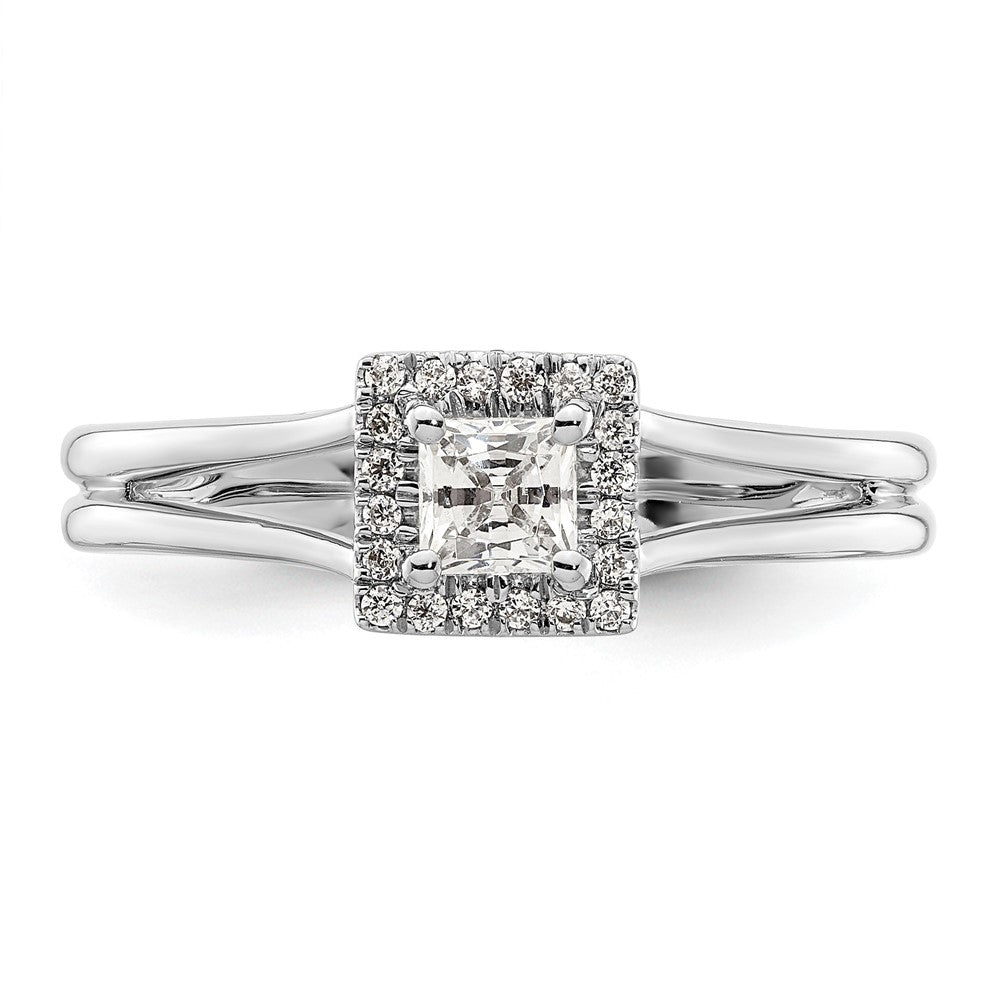 14kw Princess Halo Simulated Diamond Split Shank Engagement Ring
