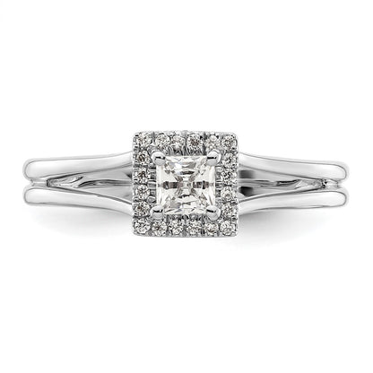 14kw Princess Halo Simulated Diamond Split Shank Engagement Ring