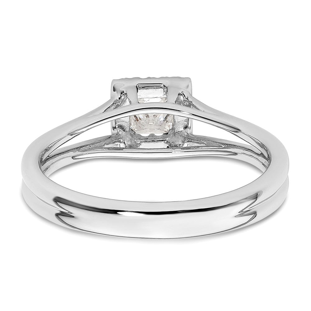 14kw Princess Halo Simulated Diamond Split Shank Engagement Ring