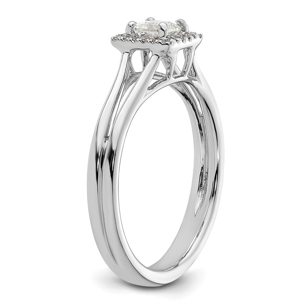 14kw Princess Halo Simulated Diamond Split Shank Engagement Ring