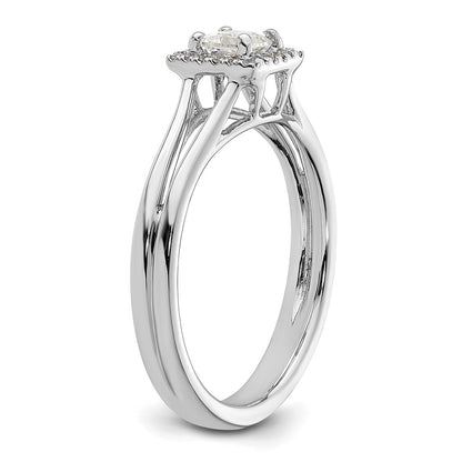 14kw Princess Halo Simulated Diamond Split Shank Engagement Ring