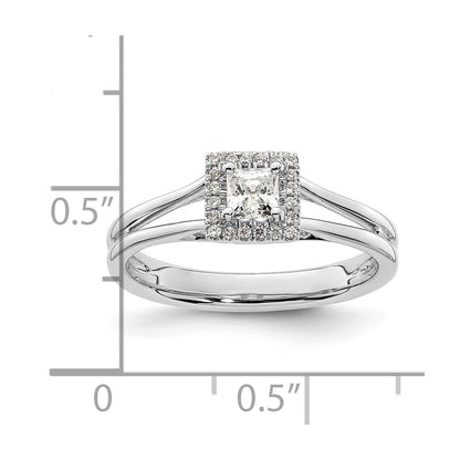 14kw Princess Halo Simulated Diamond Split Shank Engagement Ring