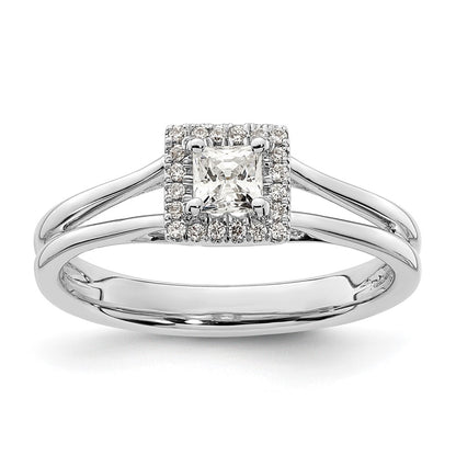 14kw Princess Halo Simulated Diamond Split Shank Engagement Ring