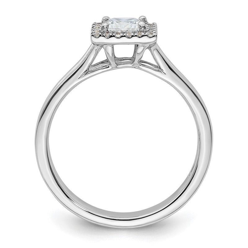 14kw Princess Halo Simulated Diamond Split Shank Engagement Ring
