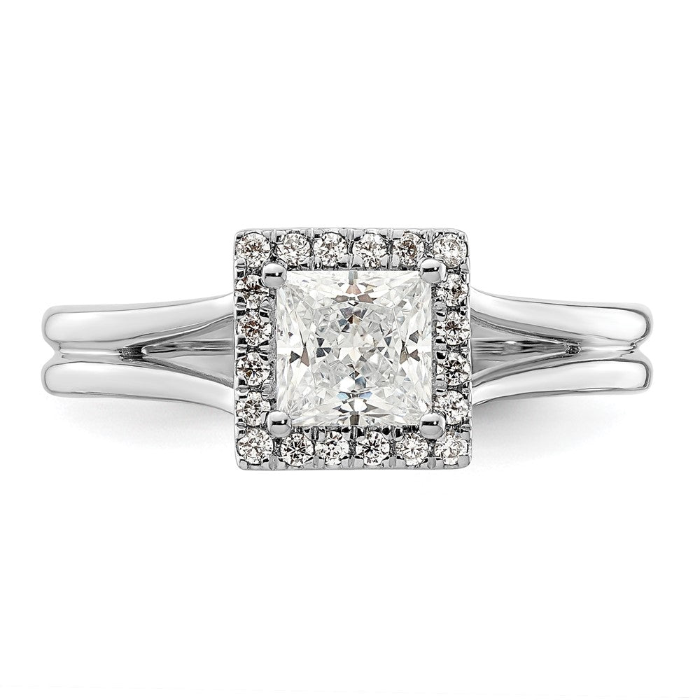 14kw Princess Halo Simulated Diamond Split Shank Engagement Ring