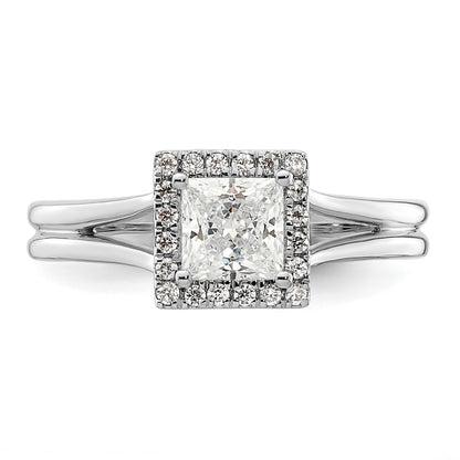 14kw Princess Halo Simulated Diamond Split Shank Engagement Ring