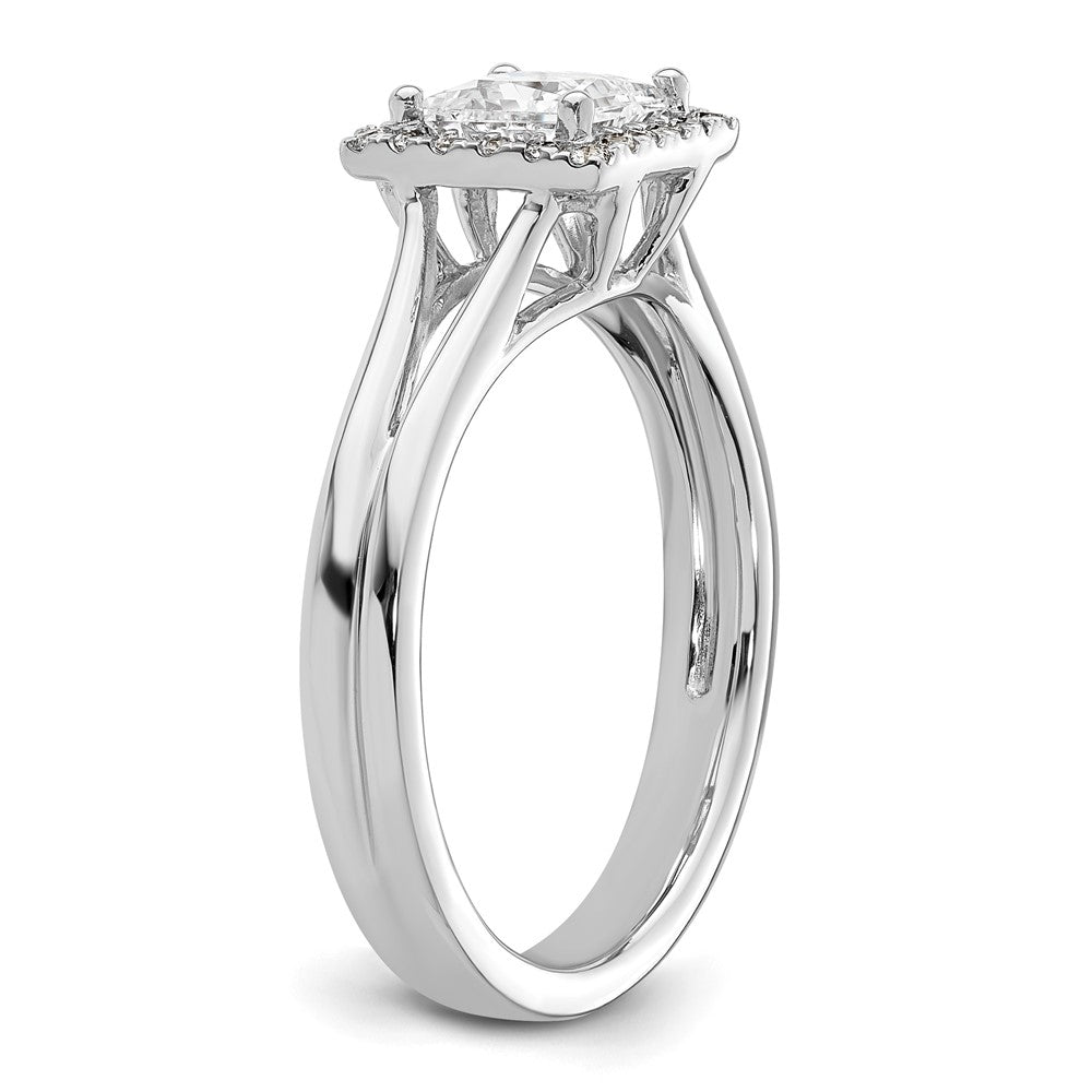 14kw Princess Halo Simulated Diamond Split Shank Engagement Ring