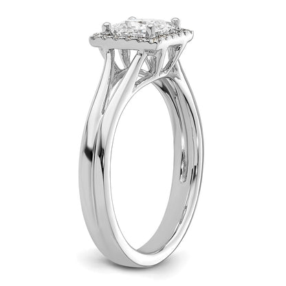 14kw Princess Halo Simulated Diamond Split Shank Engagement Ring