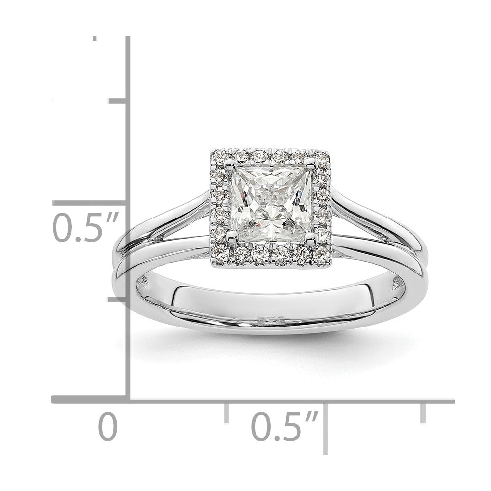 14kw Princess Halo Simulated Diamond Split Shank Engagement Ring