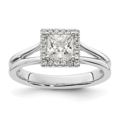 14kw Princess Halo Simulated Diamond Split Shank Engagement Ring