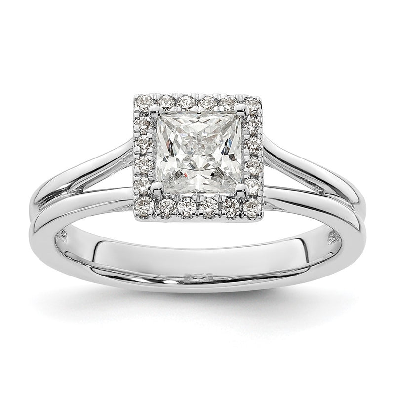 14kw Princess Halo Simulated Diamond Split Shank Engagement Ring