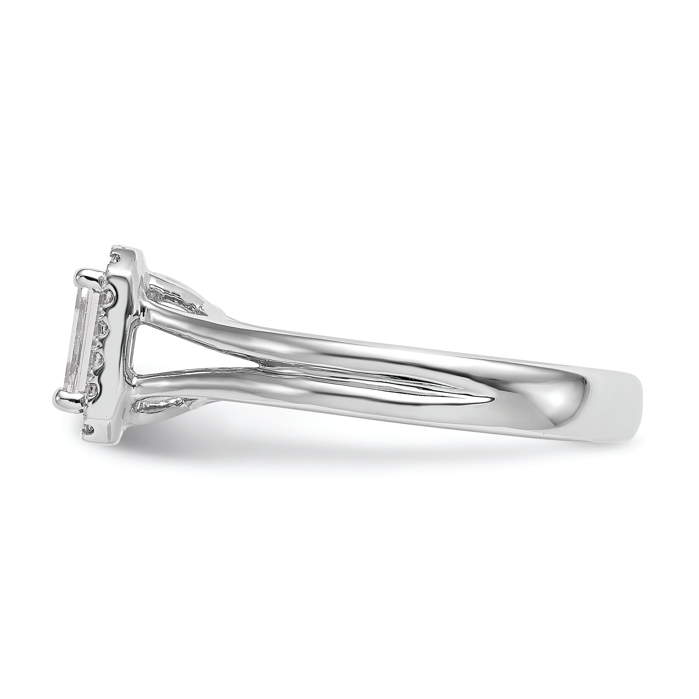 14K White Gold Halo (Holds 1/4 Carat (4.5X3mm) Emerald Cut Center) 1/20 Diamond Semi Mount Split Shank Engagement Ring