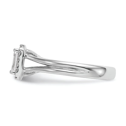 14K White Gold Halo (Holds 1/4 Carat (4.5X3mm) Emerald Cut Center) 1/20 Diamond Semi Mount Split Shank Engagement Ring
