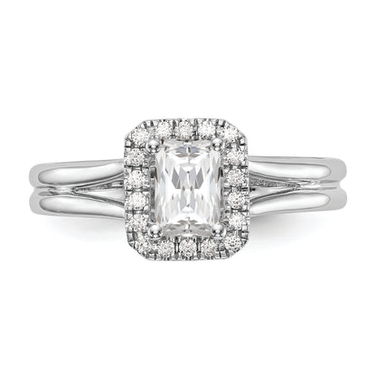 14K White Gold Halo (Holds 1/4 Carat (4.5X3mm) Emerald Cut Center) 1/20 Diamond Semi Mount Split Shank Engagement Ring