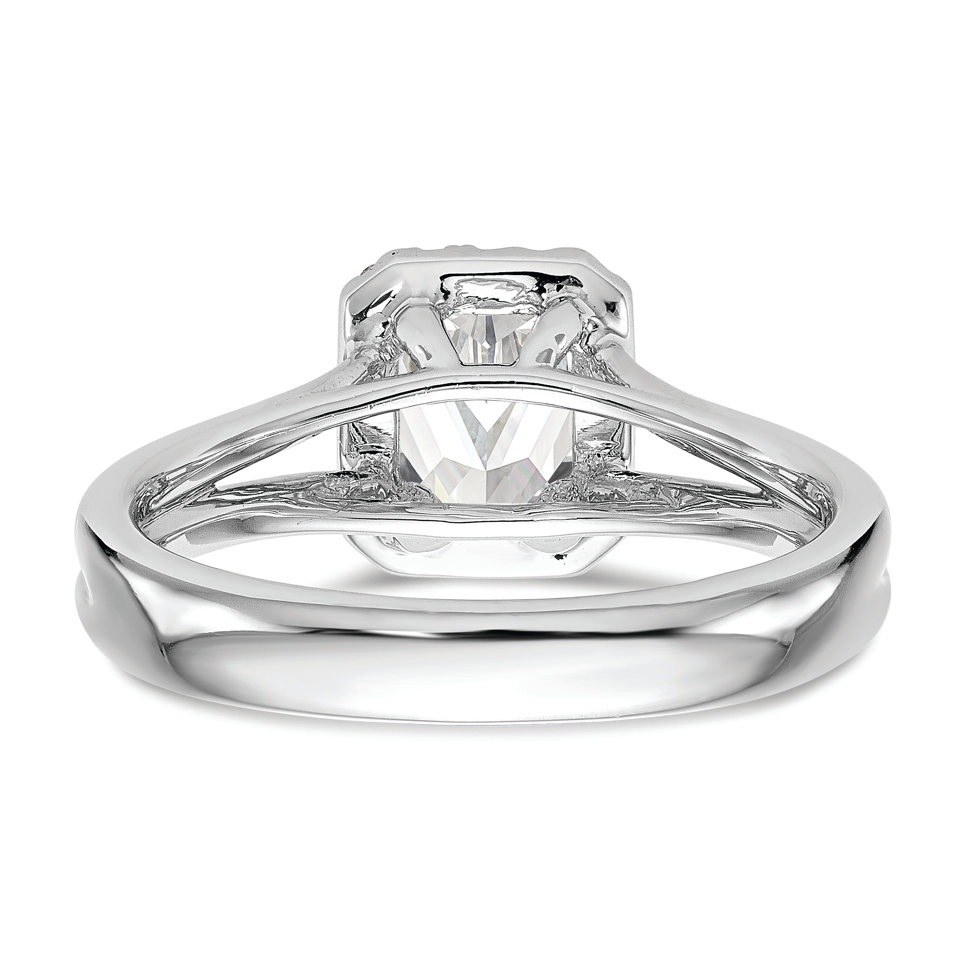 14K White Gold Halo (Holds 1/4 Carat (4.5X3mm) Emerald Cut Center) 1/20 Diamond Semi Mount Split Shank Engagement Ring
