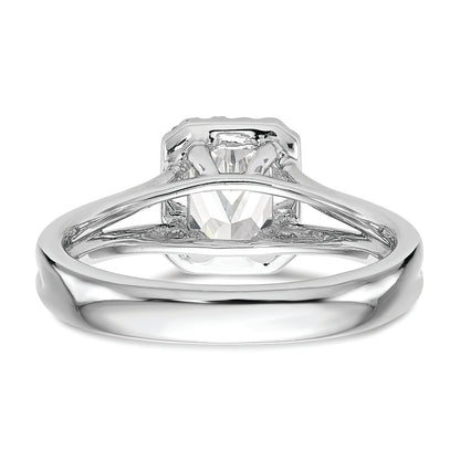 14K White Gold Halo (Holds 1/4 Carat (4.5X3mm) Emerald Cut Center) 1/20 Diamond Semi Mount Split Shank Engagement Ring