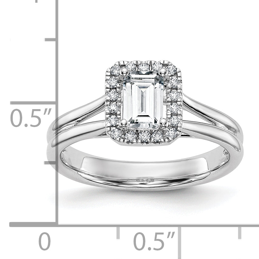 14K White Gold Halo (Holds 1/4 Carat (4.5X3mm) Emerald Cut Center) 1/20 Diamond Semi Mount Split Shank Engagement Ring