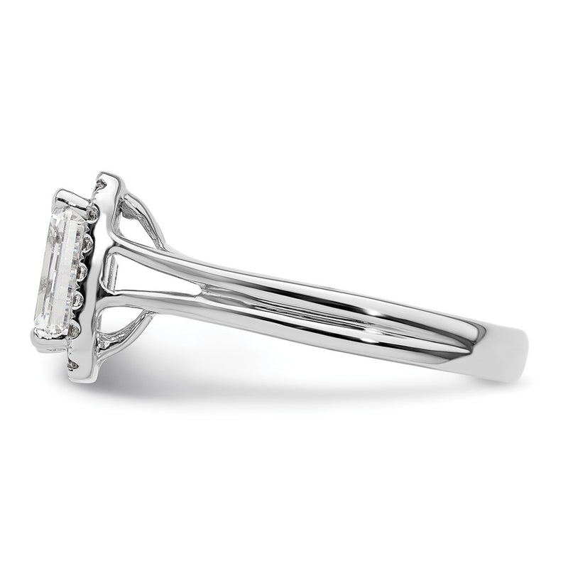 14K White Gold Halo (Holds 1.5 carat (7.7x5.8mm) Emerald-cut Center) 1/5 carat Diamond Semi-mount Split Shank Engagement Ring