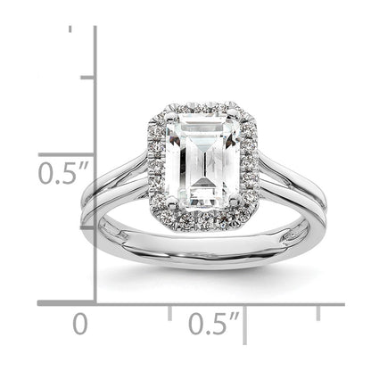 14K White Gold Halo (Holds 1.5 carat (7.7x5.8mm) Emerald-cut Center) 1/5 carat Diamond Semi-mount Split Shank Engagement Ring