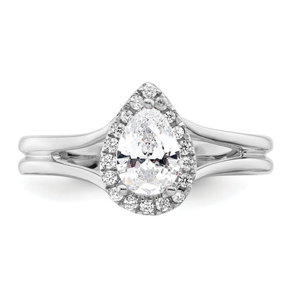 14kw Pear Halo Simulated Diamond Split Shank Engagement Ring