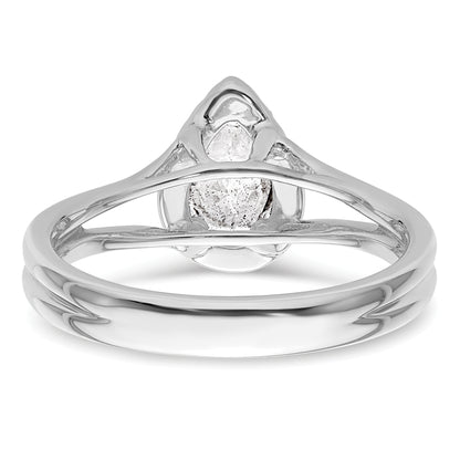 14kw Pear Halo Simulated Diamond Split Shank Engagement Ring