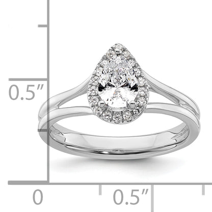 14kw Pear Halo Simulated Diamond Split Shank Engagement Ring