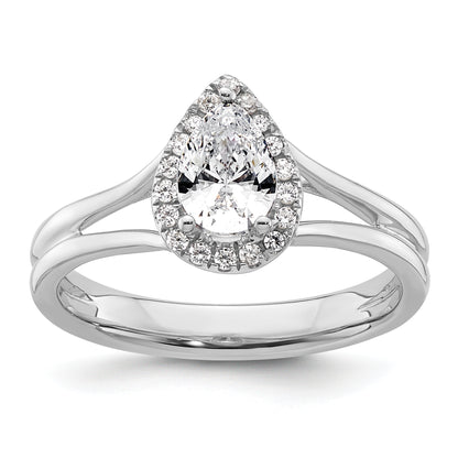 14kw Pear Halo Simulated Diamond Split Shank Engagement Ring