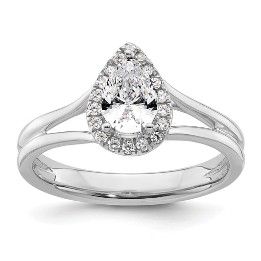 14kw Pear Halo Simulated Diamond Split Shank Engagement Ring