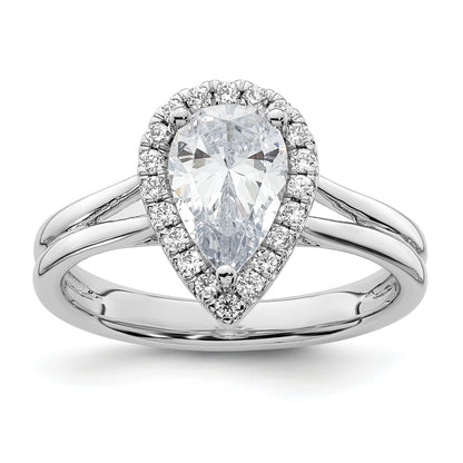 14kw Pear Halo Simulated Diamond Split Shank Engagement Ring