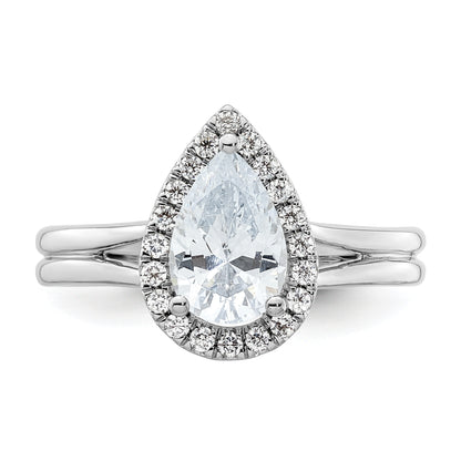 14kw Pear Halo Simulated Diamond Split Shank Engagement Ring