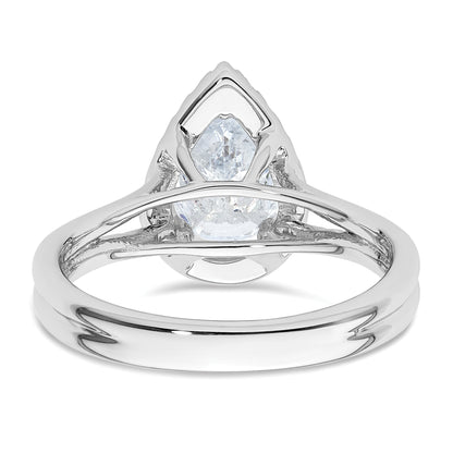 14kw Pear Halo Simulated Diamond Split Shank Engagement Ring