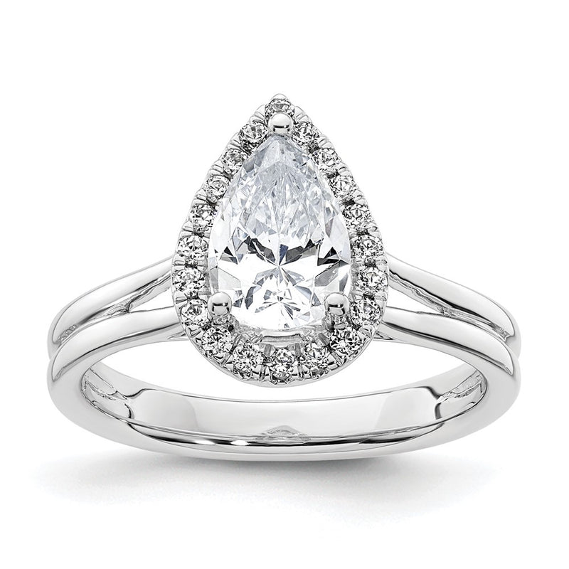 14kw Pear Halo Simulated Diamond Split Shank Engagement Ring