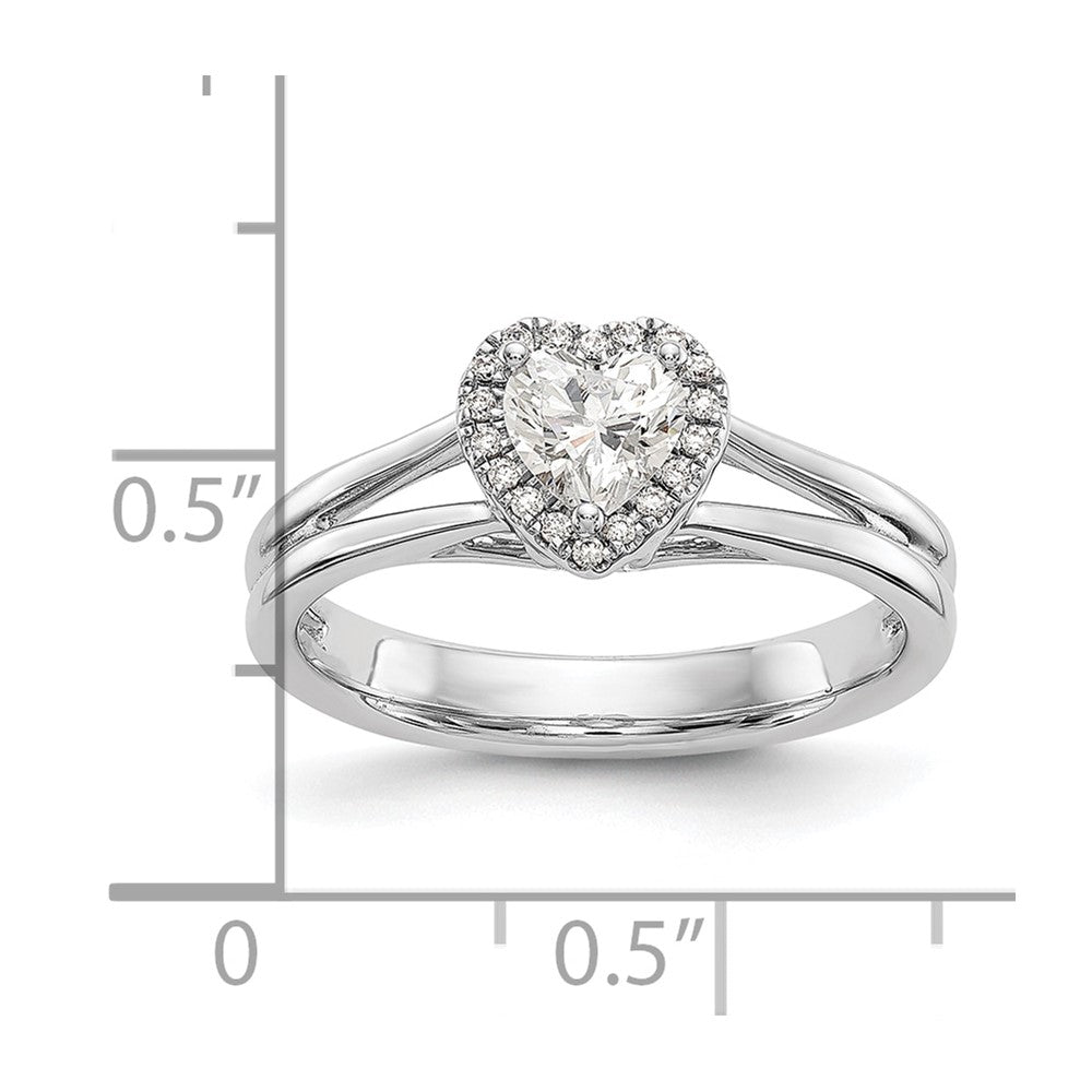 14kw Heart Halo Simulated Diamond Split Shank Engagement Ring