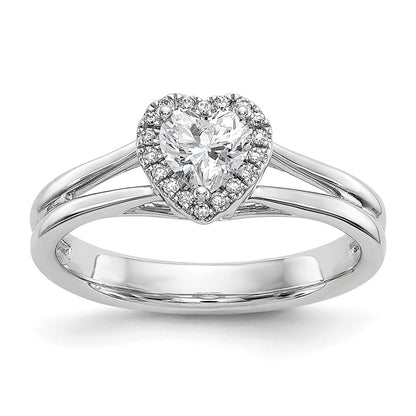 14kw Heart Halo Simulated Diamond Split Shank Engagement Ring