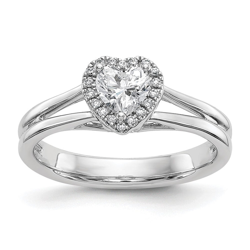 14kw Heart Halo Simulated Diamond Split Shank Engagement Ring