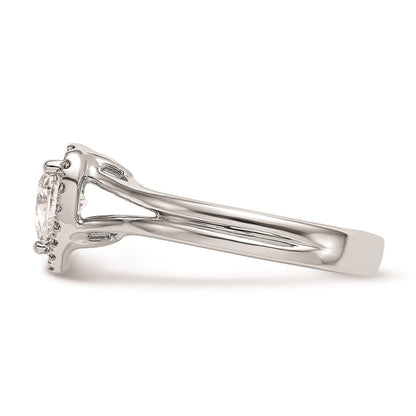14kw Heart Halo Simulated Diamond Split Shank Engagement Ring