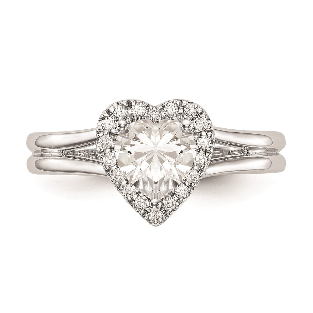 14kw Heart Halo Simulated Diamond Split Shank Engagement Ring