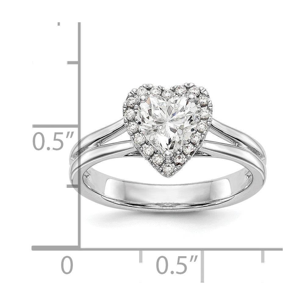 14kw Heart Halo Simulated Diamond Split Shank Engagement Ring