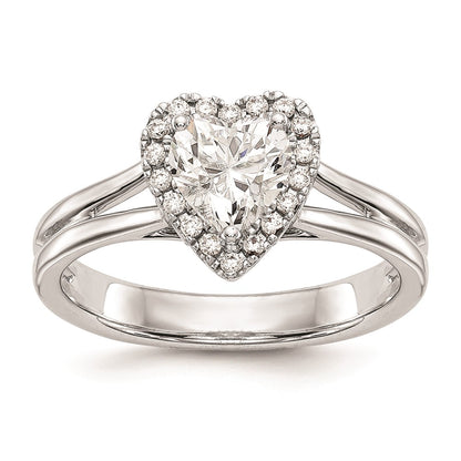 14kw Heart Halo Simulated Diamond Split Shank Engagement Ring